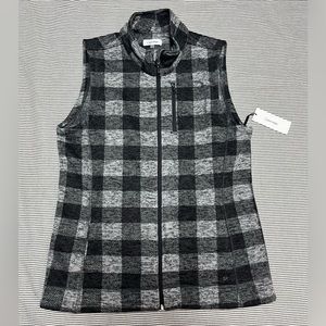 Calvin Klein Women Gray and Black Plaid Casual Lightweight Full-zip Vest